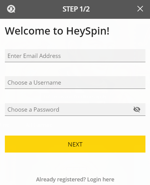 HeySpin Sign Up