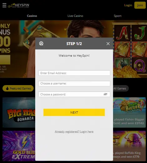 HeySpin SignUp