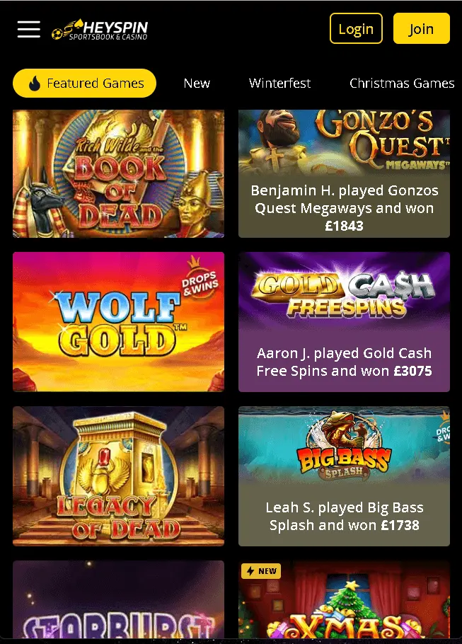 Online Games at heyspin casino